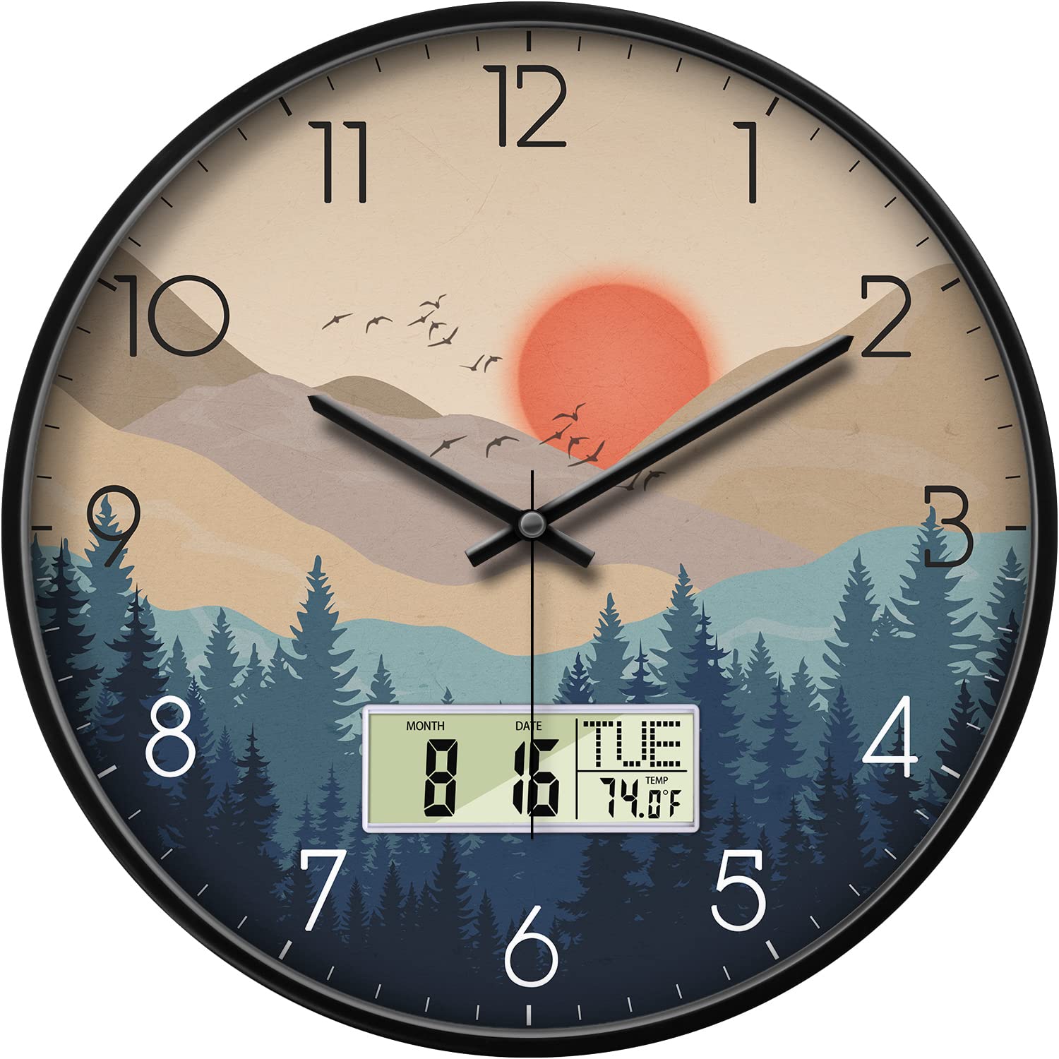 QKURT 12 Inch Wall Clock Battery Operated, Modern Silent Wall Clock