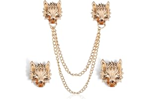 GYRMMUE Wolf Head Long Collar Chain Brooch,Punk Silver Gold Chain Tassel Brooch Pin Vintage Animal Head Coat Collar Lapel Pins for Men Pin Jewelry Gift