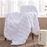 KayWing Faux Fur Throw Blanket: White Reversible Ultra Soft Bubble Fleece - Luxury Fluffy Blanket for Sofa Bed Decor - Throw Size 50"x 60"