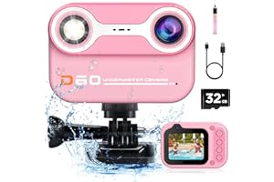 GOFUNLY Kids Waterproof Camera, Kids Camera 2.4'' HD 1080P Birthday Gifts for Girls Boys 3-12 Year Old, Toddler Digital Action Camera with 32GB Card, Pink