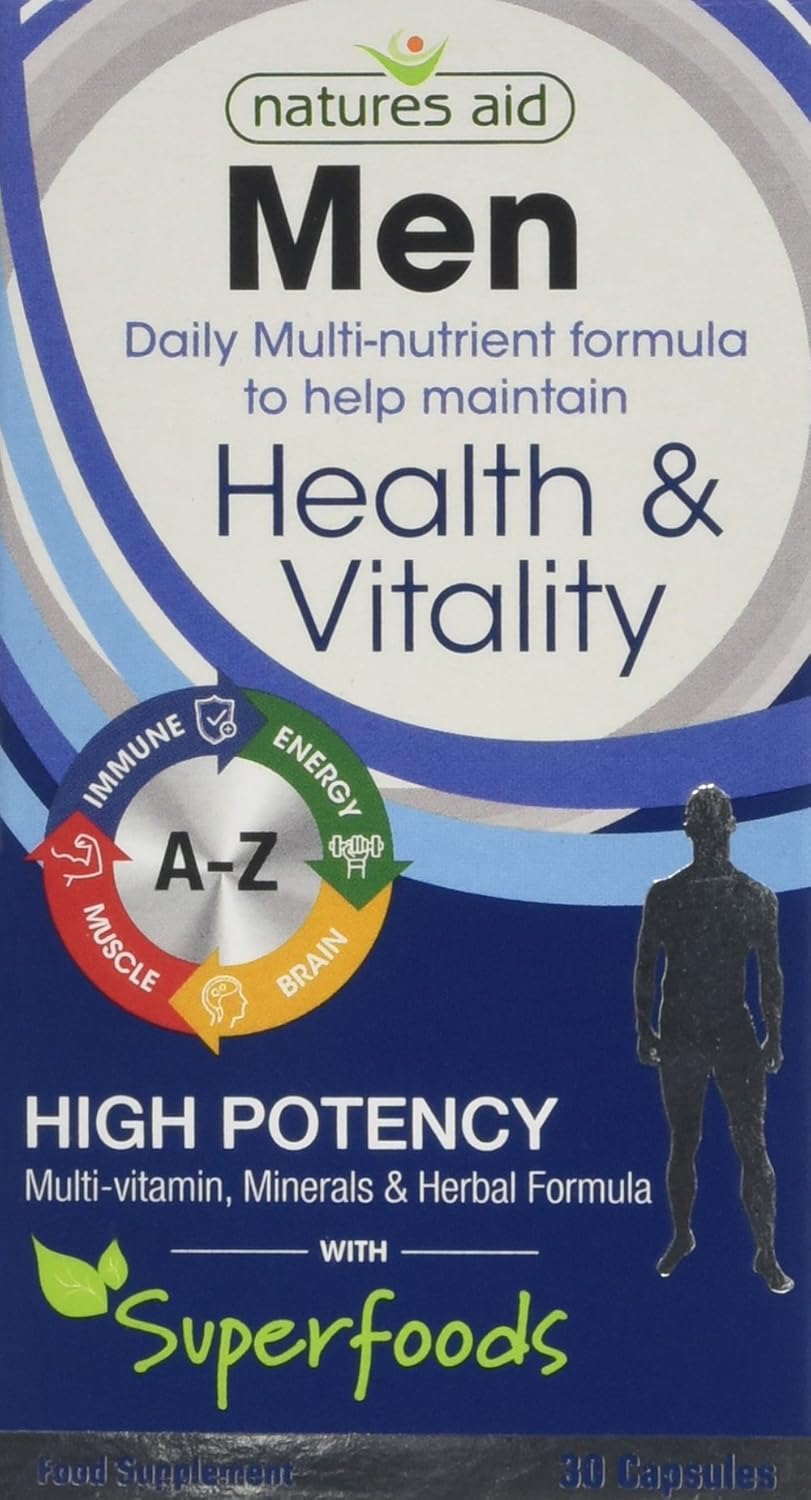 Natures Aid Men's Multi-Vitamins and Minerals Capsules (29 Essential Vitamins and Minerals + Superfood Complex, 30 Capsules