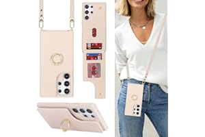 Lipvina for Samsung Galaxy S24 Ultra Case with Card Holder and Strap for Women,Crossbody Lanyard,Stand Ring Kickstand,Snap Clasp,Phone Wallet Cases 6.8 inch(Beige)