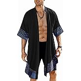 COOFANDY Men's Ruffle Shawl Collar Lightweight Cardigan Long Kimono Jackets Open Front Drape Cape Coat