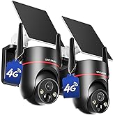 SACUMURT Cellular Security Camera Wireless Outdoor, No WiFi Security Cameras, Solar Camera Outdoor Wireless, 360° Coverage, 2K HD Live View, Color Night Vision, Human Detection, 2-Way Talk, 2 Packs
