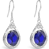 18K White Gold Plated Sterling Silver Oval Cut Cubic Zirconia Drop Dangle Earrings for Women Hypoallergenic Statement Earrings Gifts for Women Mom