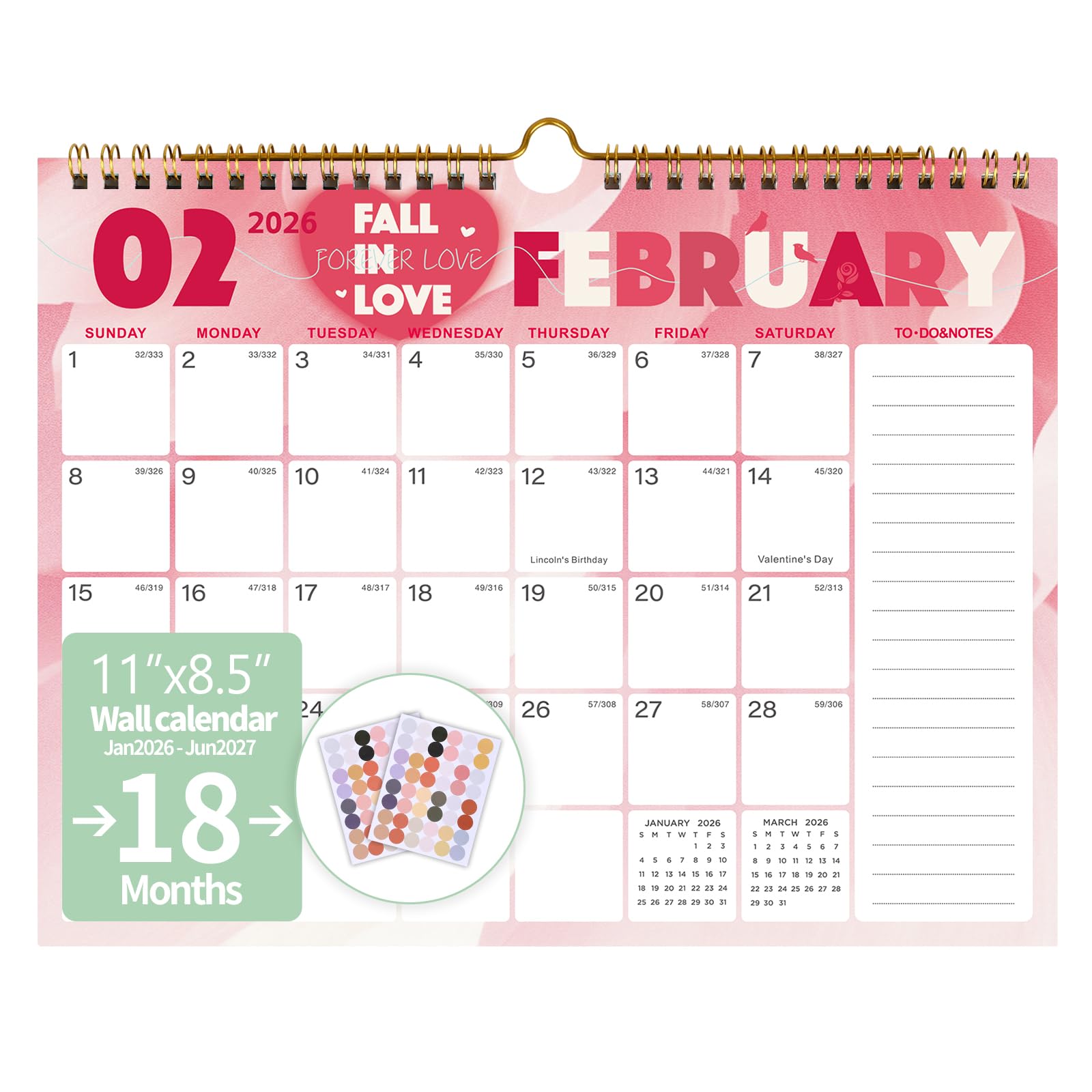 2026-2027 Wall Calendar, Calendar 2026-2027, 18 Monthly Wall Calendar from January 2026 to June 2027, 11 x 8.5 Inches Thick Paper, Large Ruled Blocks Monthly Calendar, for Home or Office Easy Organizing (Color A)