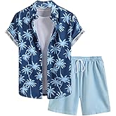 GORGLITTER Men's 2 Piece Vacation Beach Outfits Floral Button Down Shirt and Shorts Cruise Attire Sets
