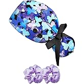 Plifal 100% Cotton Scrub Cap with Buttons-Nurse Cap with Sweatband for Women, Adjustable Working Hat,Satin Lined or Unlined