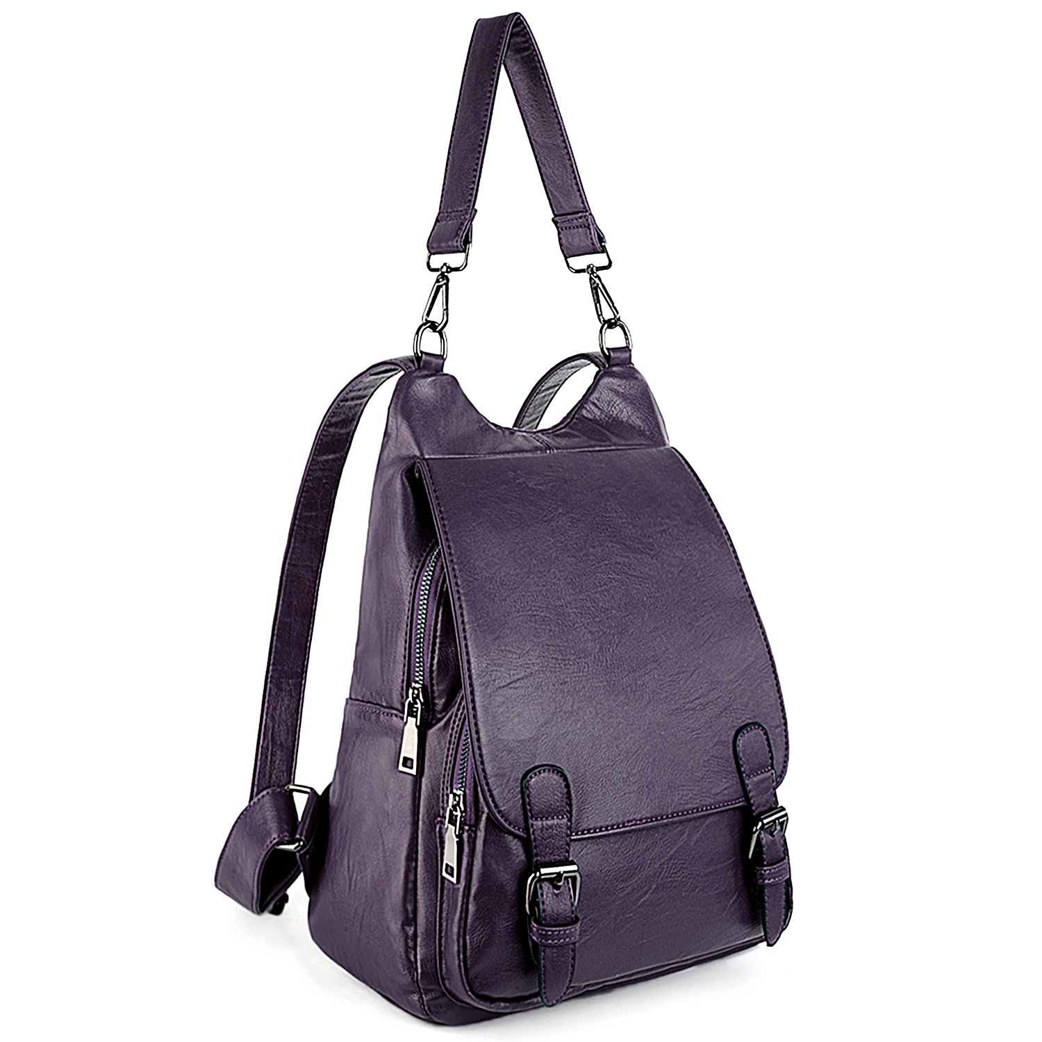 UTO Women Backpack for Mother Mum Ladies Rucksack Bag Shoulder Handbag Flap-cover Anti Theft Synthetic Leather Purple