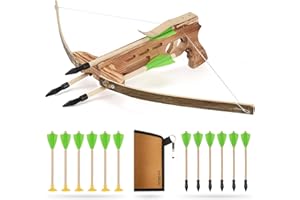 BASBON Crossbow Toy Set for Kids with 12 Wooden Arrows and Quiver, Archery Prop Costume Cosplay Accessory, Fun Role Play Gift for Halloween & Parties, Green