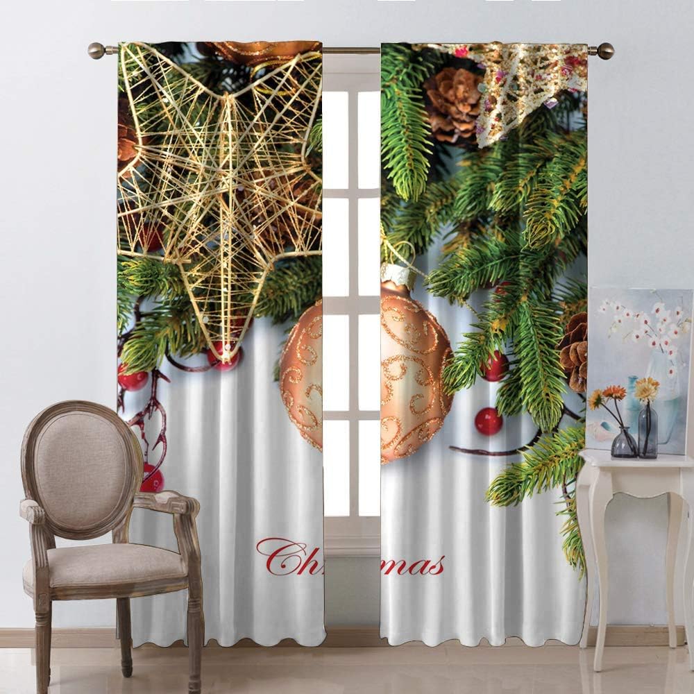 Curtains for Bedroom Holly Berries Tree Topper Baubles Vintage Seasonal Ornaments Pine Image Bronze Ruby Emerald Kids Room Living Room Dorm W72 xL63
