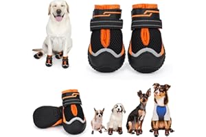 TEWIWAP Dog Shoes for Hot Pavement,Dog Boots & Paw Protectors for Large Medium Size Dogs to Prevent Licking,Dog Booties with Reflective for Outdoor,Hiking,Hardwood Floors,Winter Snow(Black Orange,Size7)