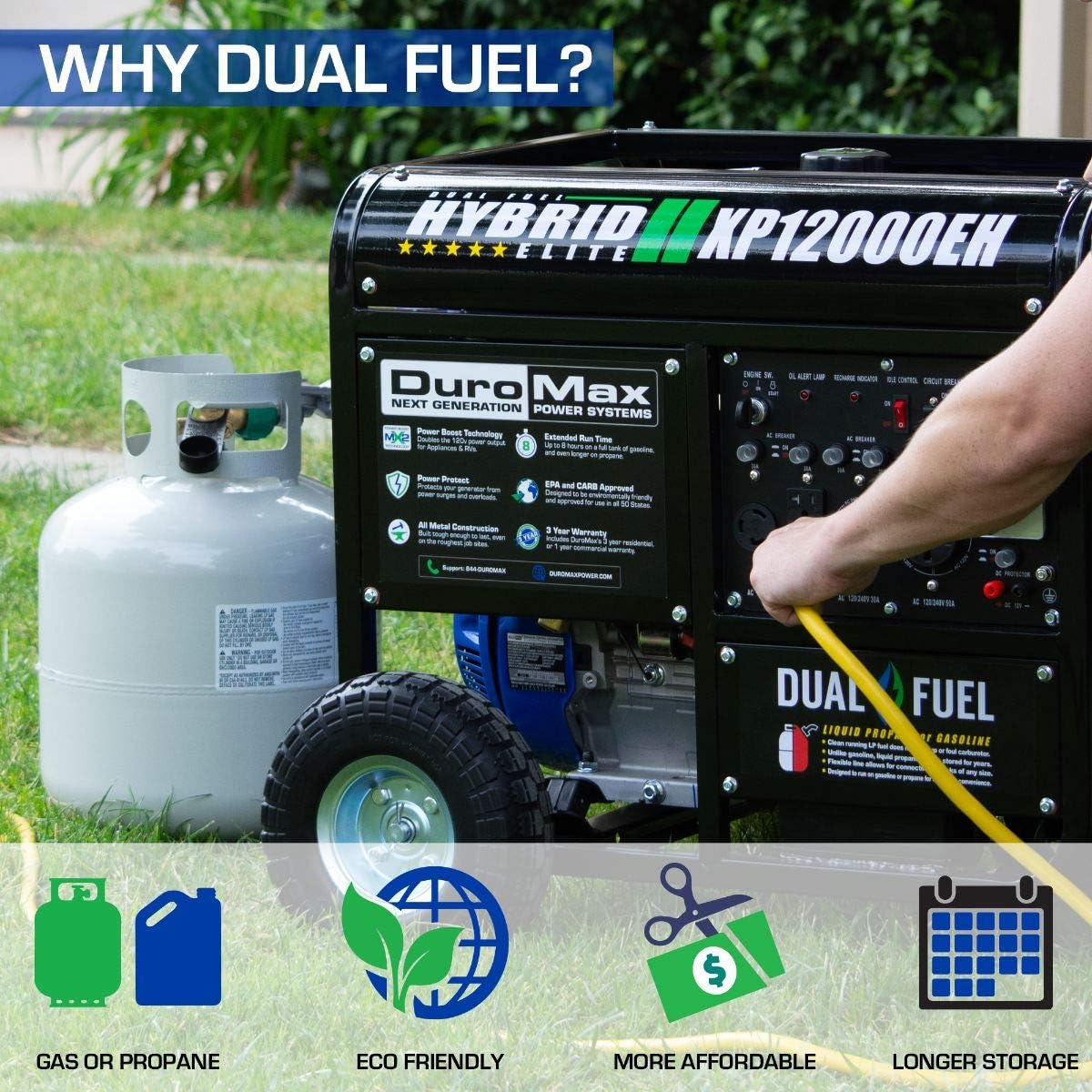 DuroMax XP12000EH Dual Fuel Electric Start Portable Generator, Blue and Black : Garden & Outdoor
