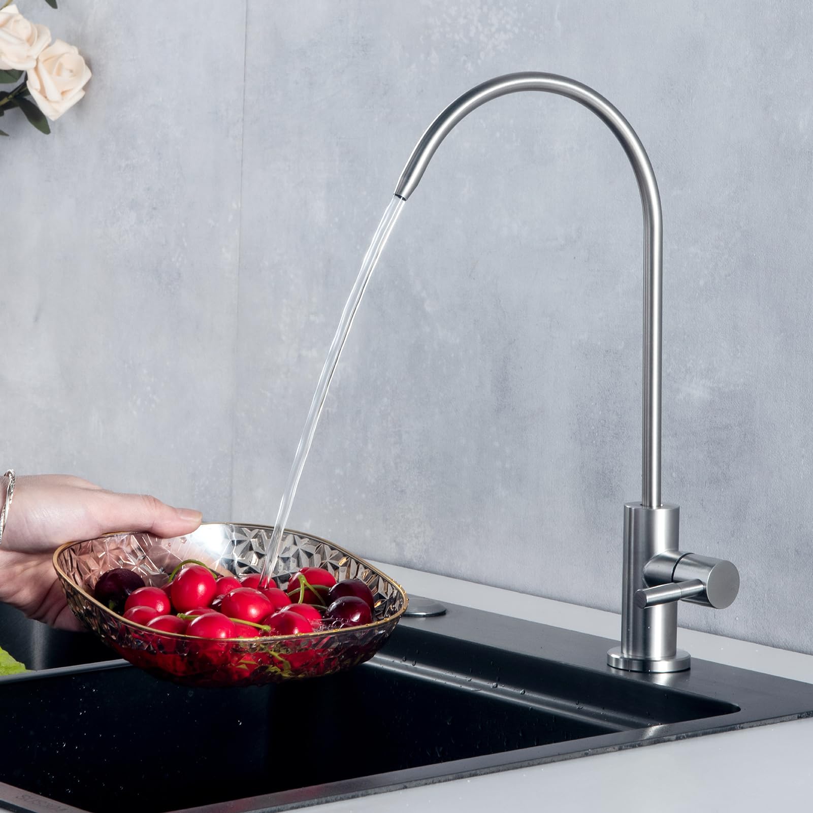 Photo 1 of Hyvesan Drinking Water Faucet,RO Faucet Fits Most Reverse Osmosis and Water Filtration System for Kitchen SUS304 Stainless Bar Sink Faucet Brushed Nickel Non-Air Gap