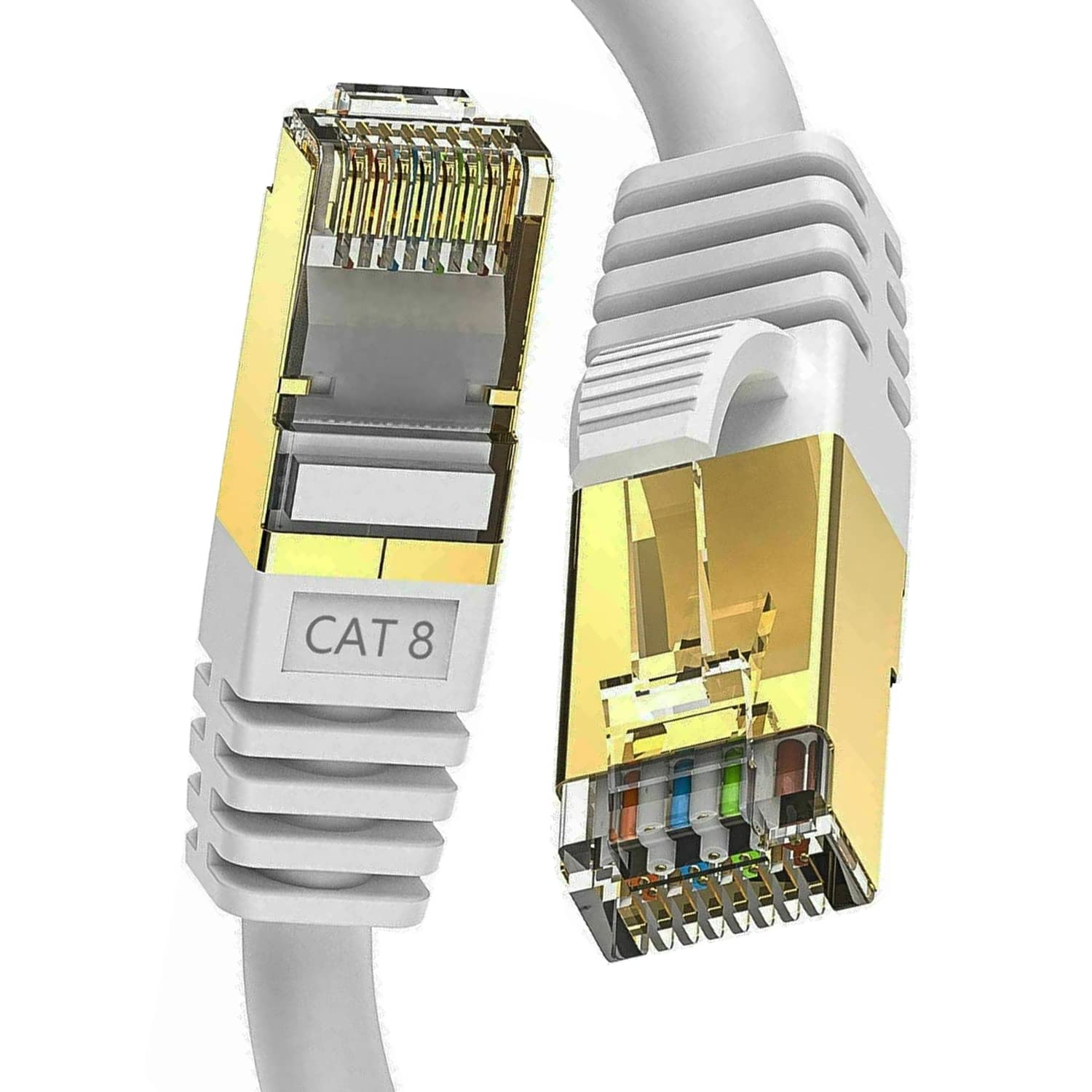 Cat8 Ethernet Cable (5M), 40 Gbps 2000 MHz, High-Speed Braided RJ45 LAN Cable. Compatible with PC, Laptop, Cat5/5e/6/Cat7, Xbox, Tablets, Storage Devices, Modem, Router, Switch, and TV (White)