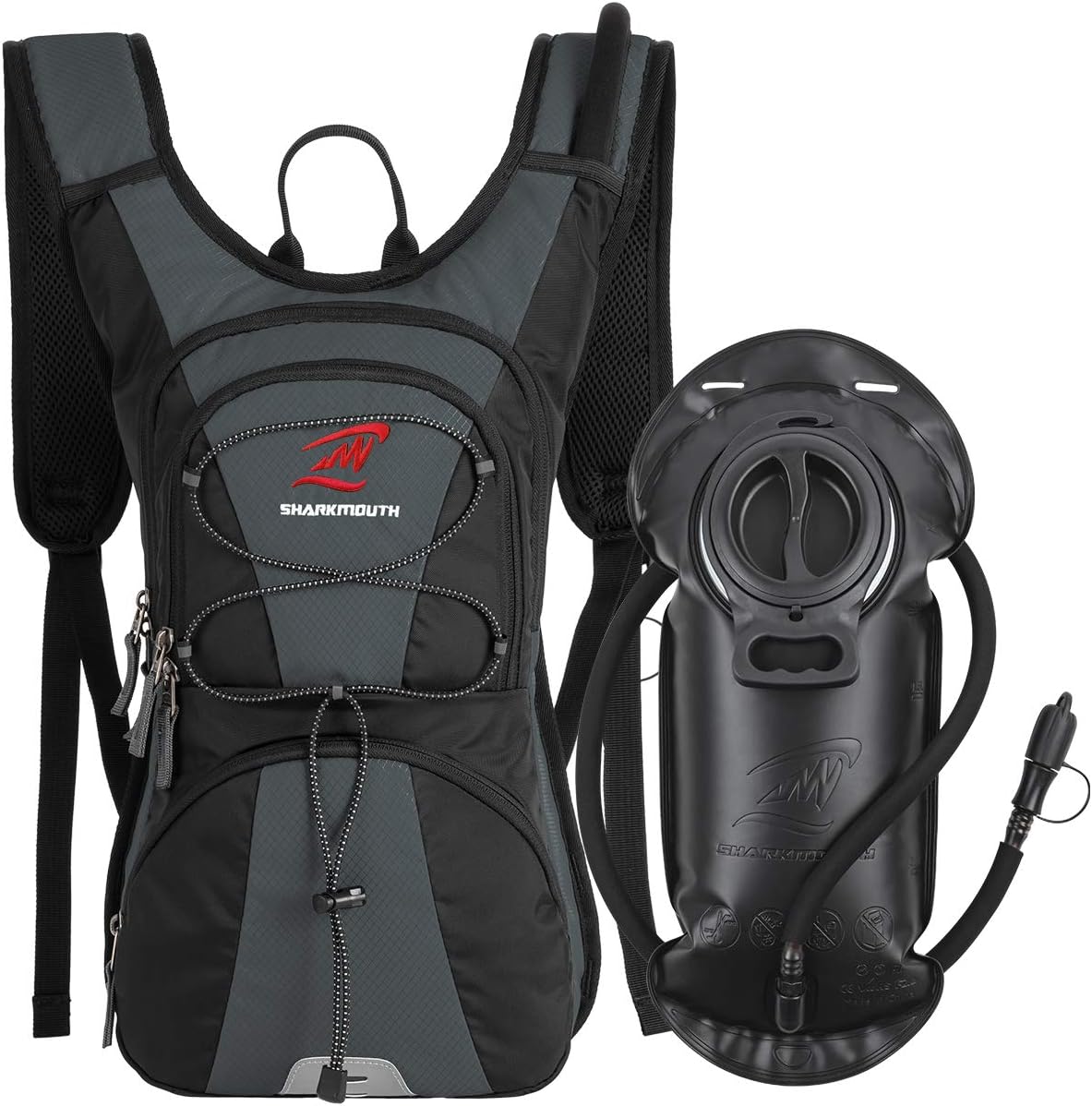 SHARKMOUTHHiking Hydration Backpack with Bladder - Insulated Water Backpack with 2.5L Reservoir - Lightweight Hydration Pack for Hiking Running Biking Cycling