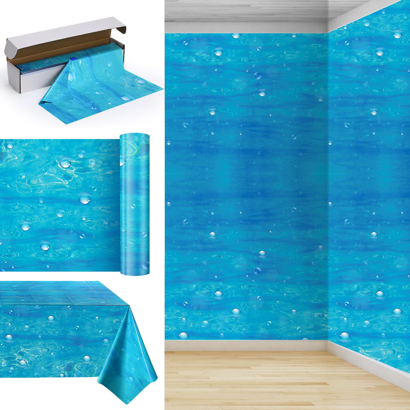 Photo 1 of Tiamon 1 Roll Underwater Bubbles Table Cover Ocean Waves Tablecloth Bubble Water Print Plastic Table Cover for Under the Ocean Beach Pool Mermaid Birthday Party Baby Shower Supplies (54 Inch X 100 ft)