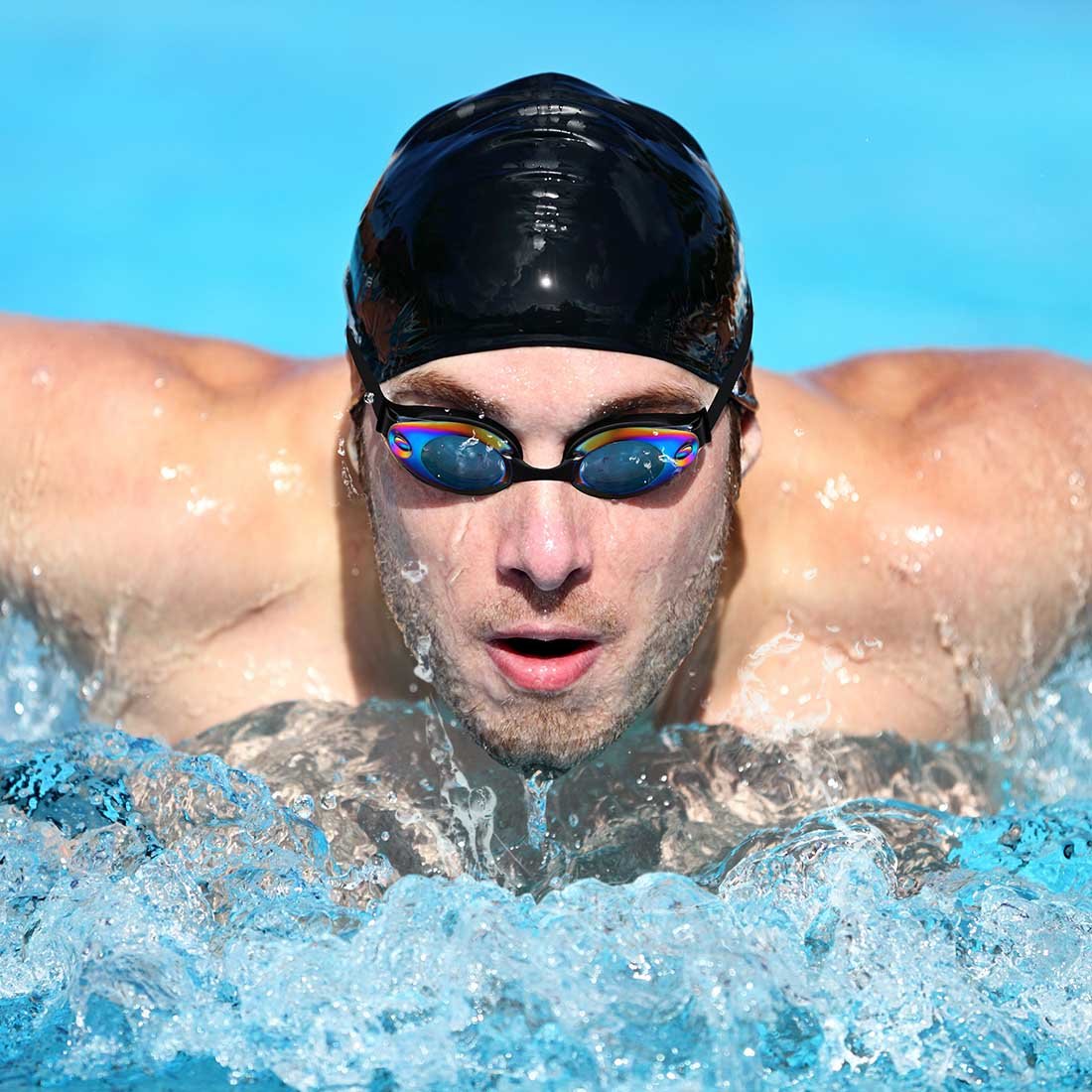 Caiyuangg Occhiali da Nuoto Sportivi con Protezione Anti-appannamento, Protezione UV al 100%, Naselli Intercambiabili, Inclusa Custodia per Adulti, Bambini, Uomini e Donne