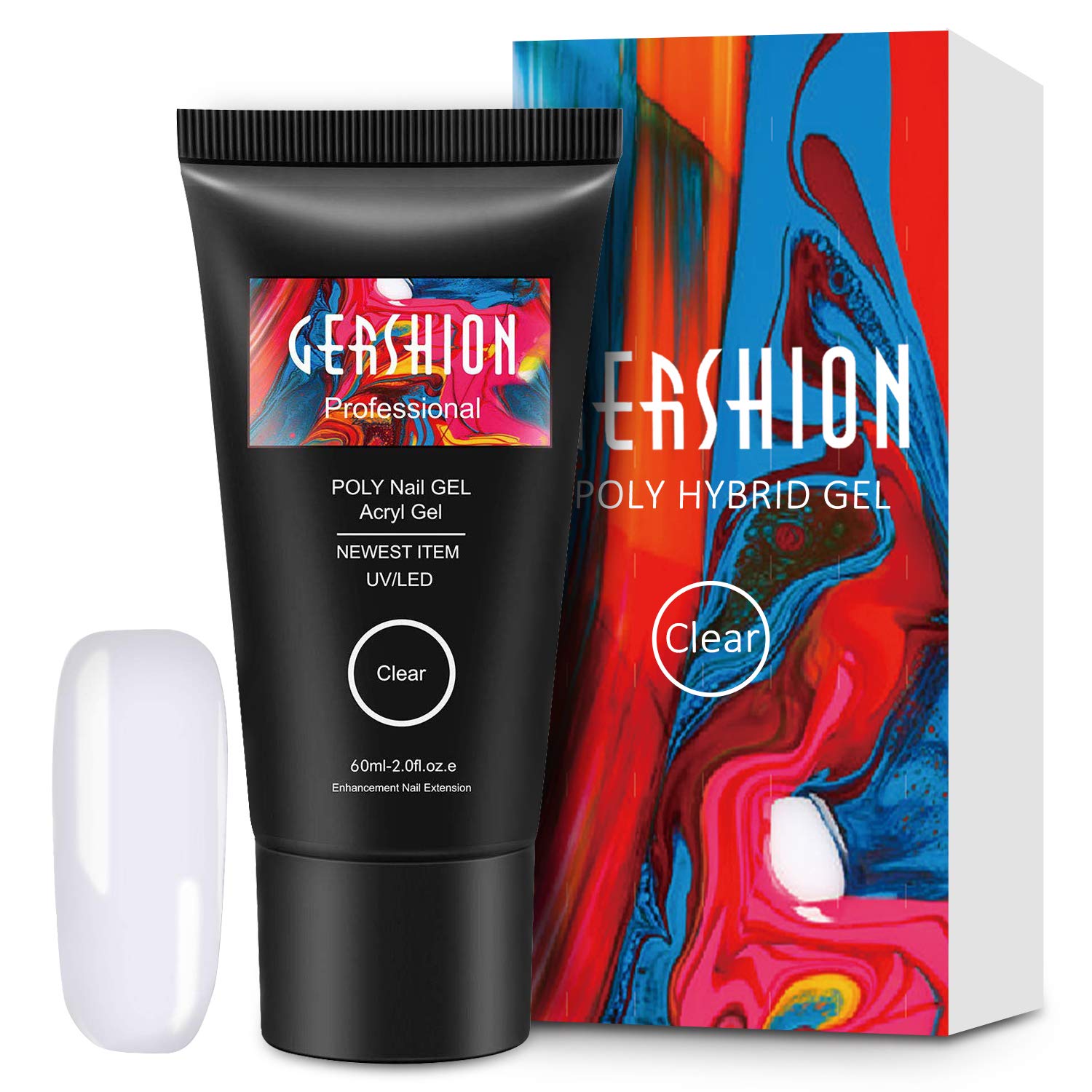 Gershion Clear Poly Nail Gel 60ML 2.02oz High Capacity Nail Extension Gel Builder Gel Trendy Nail Salon Nail Art Design DIY at Home Beginner Friendly