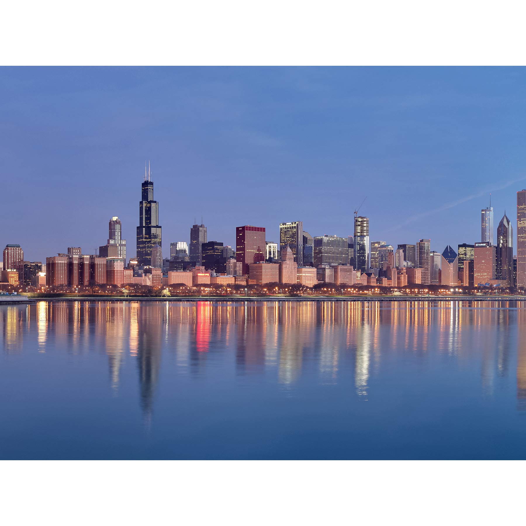 Schwen Chicago Skyline Sunrise Reflection Panorama Photo Premium Wall Art Canvas Print 18X24 Inch