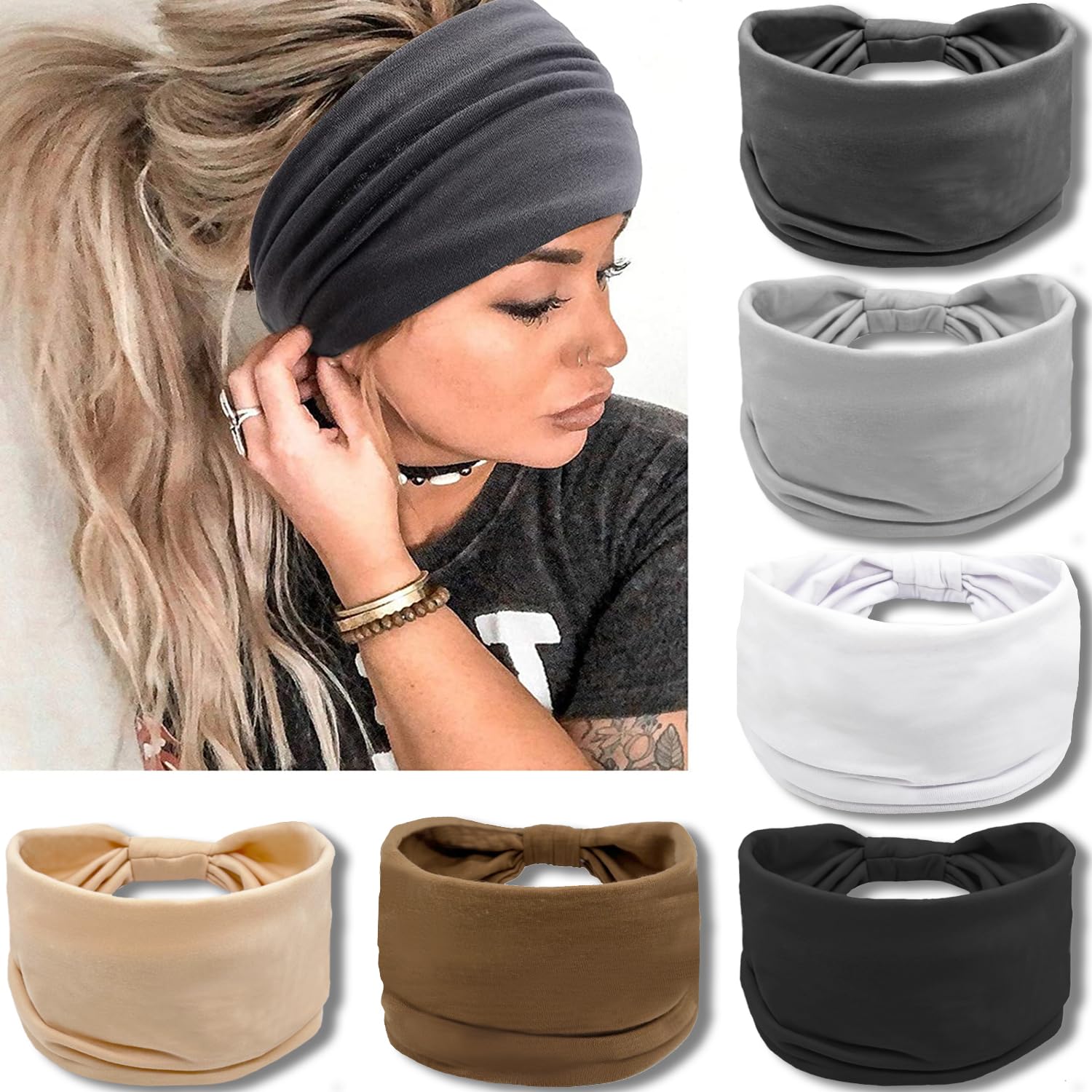VENUSTE Wide Headbands for Women's Hair, Neutral Fashion Knotted Head Bands for Adult Women Hair Accessories, 6PCS — image 1