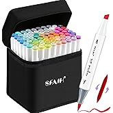 SFAIH Alcohol Markers Brush Tip & Chisel Tip - 72 Colors Double Tipped Art Markers for Adult Coloring Books Illustration, Gifts for Artist Adult - Refillable Alcohol-based Ink