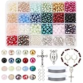 NBEADS Rosary Making Kit 1120 Pcs Necklace Making Set Rosary Prayer Making Supplies Necklace Set Cross Beads Kit for Easter Bracelet Jewelry Making