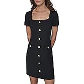 Karl Lagerfeld Womens Square Neck Shortsleeve Above The Knee Shift Dress