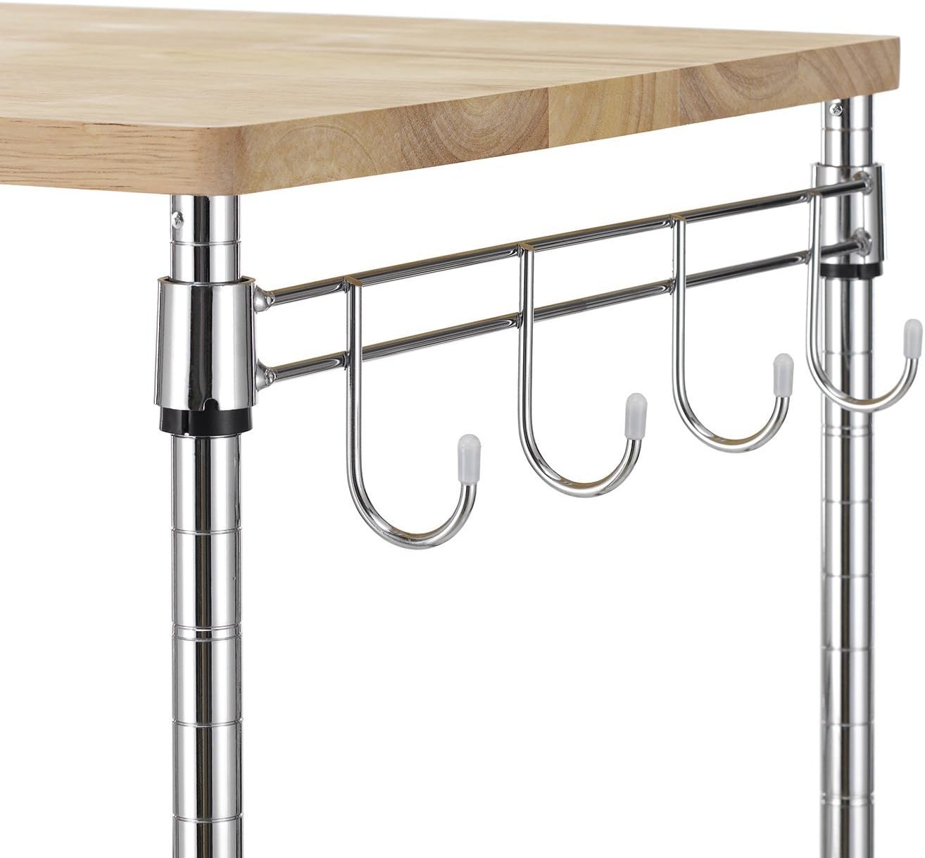 Finnhomy 3-Tier Wire Rolling Kitchen Cart, Food Service Cart, Microwave Stand, Oak Cutting Board and Chrome - Kitchen Islands & Carts