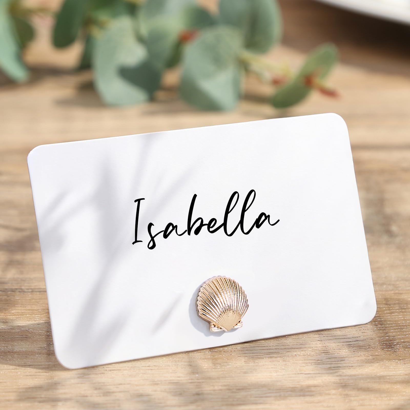 Photo 1 of UNIQOOO 12Pcs Decorative Gold Shell Place Card Holders Bulk, Scallop Name Card Stands Set, for Beach Wedding Decor Coastal Favors, Table Setting, Business Card, Name Tag, Party Food Labels