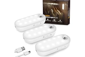 Lyridz Rechargeable LED Closet Light, Stick on Motion Sensor Light Indoor Battery Operated, 3 Pack Magnetic Dimmable Under Cabinet Lights for Stairs, Wardrobe, Kitchen, Laundry, Cool White