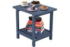 BIVODA 18.9'' HDPE Outdoor Side Table, Weatherproof Small Outdoor Table for Adirondack, Patio, Porch, Balcony, Poolside (2-Tier, Navy Blue)