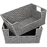 StorageWorks Round Paper Rope Woven Basket for Pantry Organizers and Storage, Stackable Wicker Pantry Baskets for Shelves, Grey, 2-Pack