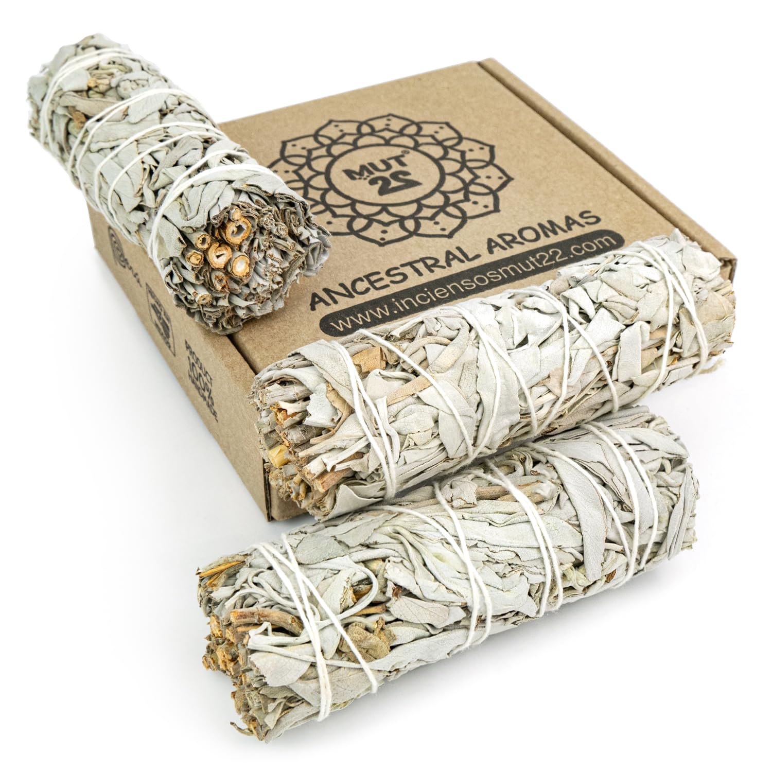 MUT22 3 100% Natural Sacred White Sage to Burn - Energy Purifying and Cleansing Herb - Spiritual Ritual, Meditation and Home Harmony - Artisan Apiana Sage from California