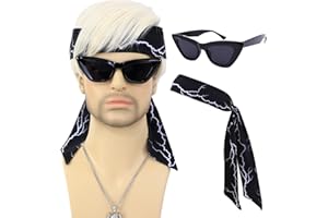 Bettecos Short Blonde Ken Costume Wig for Men with Headbands Necklace and Glasses Men’s Blond Boxer Cosplay Synthetic Hair Wigs for Halloween Party