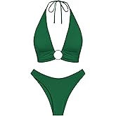 ZAFUL O Ring Halter Bikini Sets for Women High Cut Swimsuits Trendy 2 Piece Bathing Suits