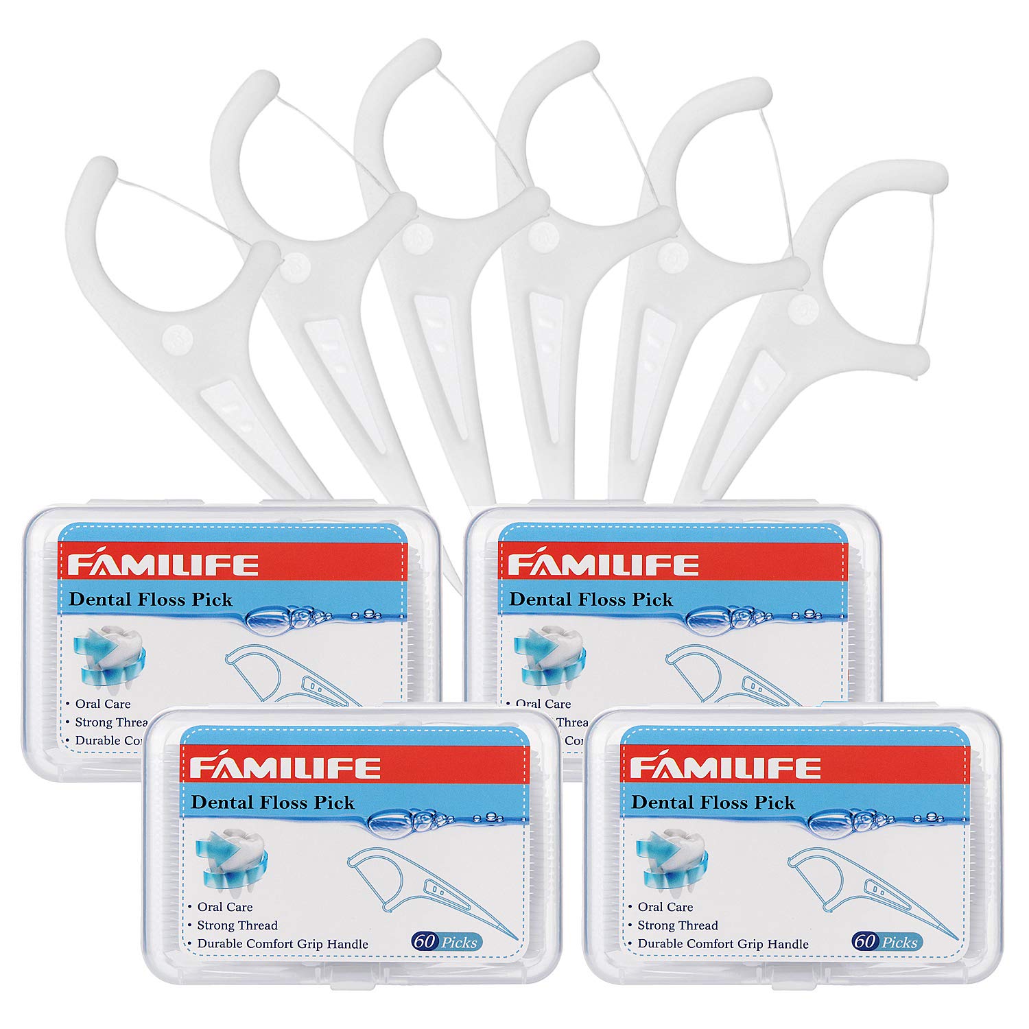 FAMILIFE Dental Floss Picks 240 Picks Threader Flosser with 4 Travel Cases, flossing: Beauty