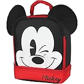Disney Mickey Mouse Dual Compartment 3D Ears Winking Mickey Insulated Lunch Box 10"