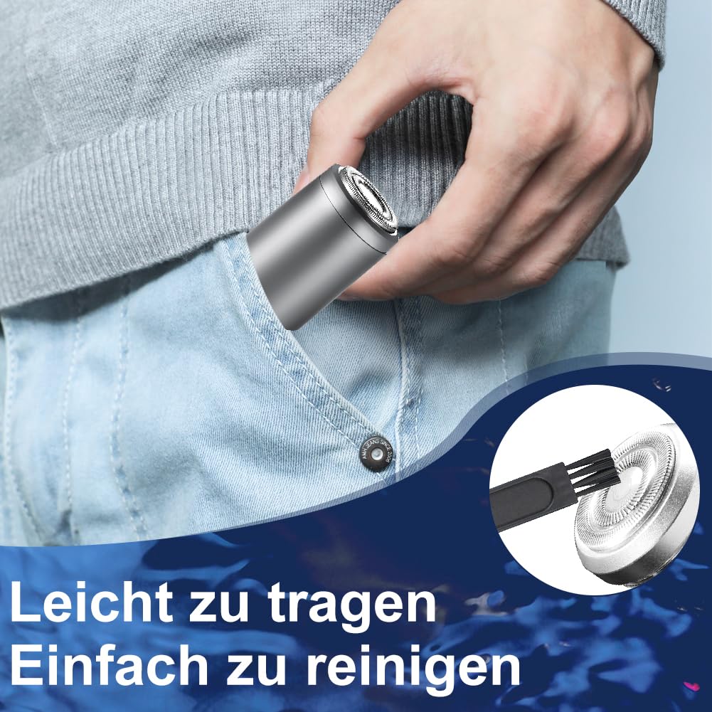 Mini Rasierer Herren Elektrisch Akku, Mini Elektrorasierer Smart Shaver, IPX7 Nass-& Trockenrasierer für Männer, Tragbar Shaver Men für Bart Gesicht Reise—Praktische Geschenke für Männer 8