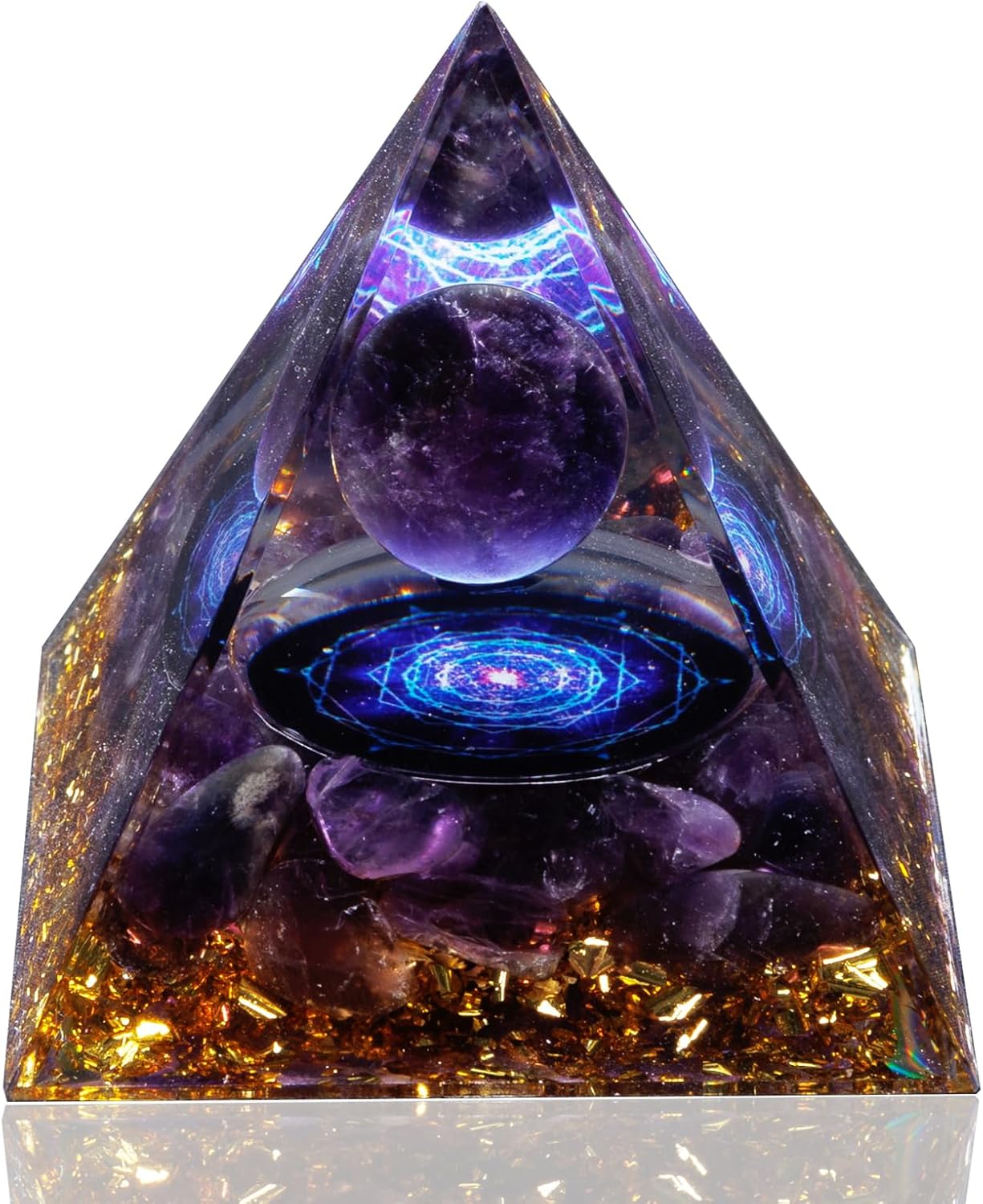 Mixed Media - Lmcheny Orgone Pyramid, Orgonite Crystal Pyramids with Amethyst, Organite Orgone Pyramid, Natural Healing Crystal Pyramid for Meditation, Yoga, Decor
