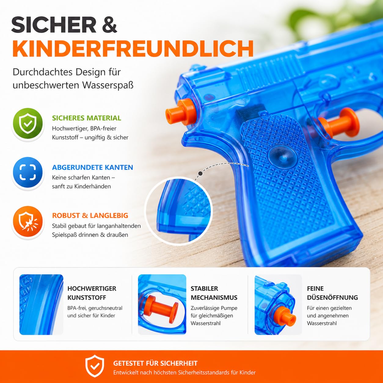 3er Wasserpistolen Set - ca. 12 cm mit großer Reichweite Wasserspritzpistole Spritzpistole klein mini für Kinder 5