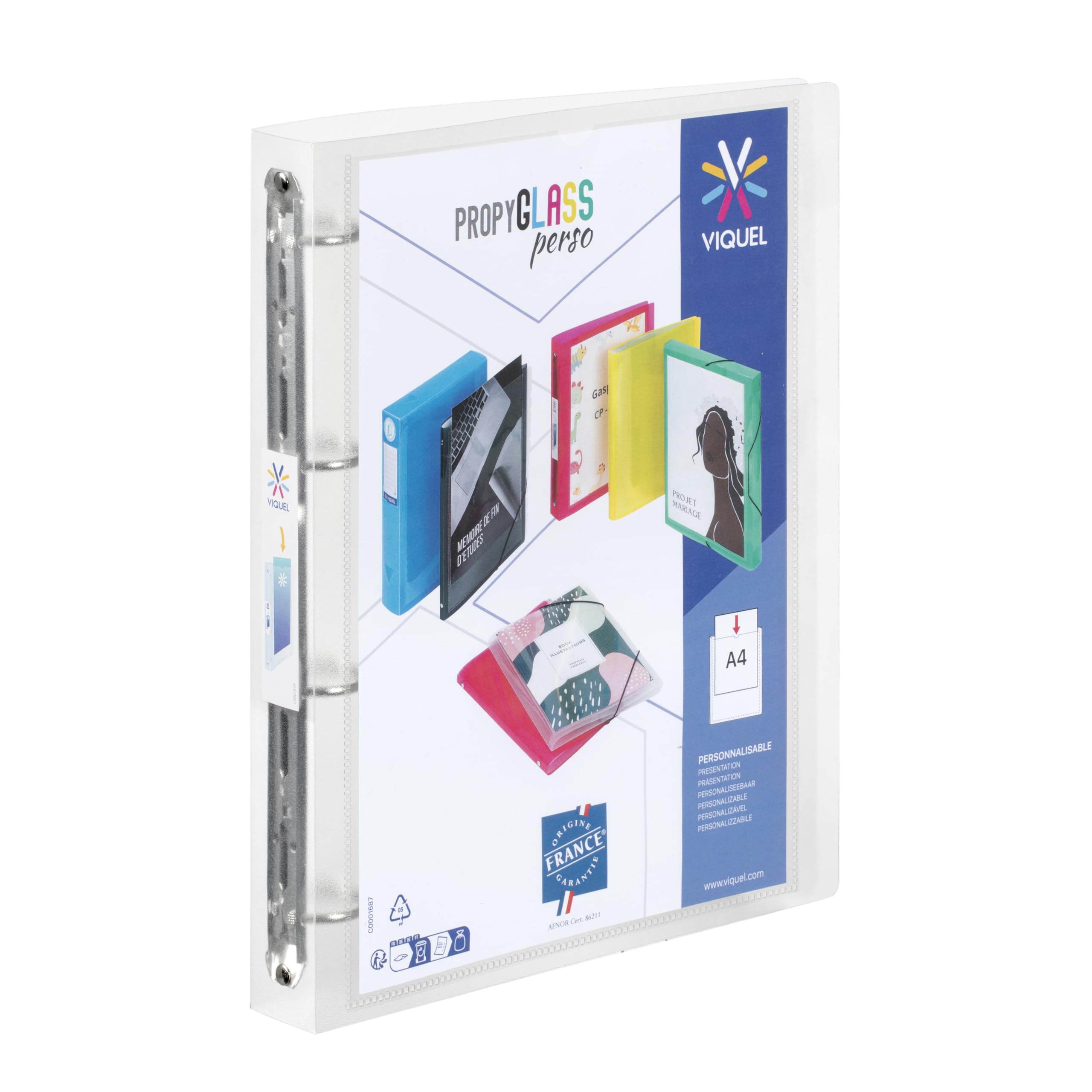 Viquel A4 Flexible Plastic Ring Binder 4 Rings Binder Customisable 3.5 cm – Label Identification – Translucent – Premium Quality – Made in France