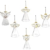 4E's Novelty Glass Angel Ornaments for Christmas Tree (Set of 12) - 2.5" Mini in 6 Unique Design, Crystal Spun Glass Angel Ornaments for Christmas Tree,