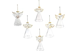 4E's Novelty Glass Angel Ornaments for Christmas Tree (Set of 12) - 2.5" Mini in 6 Unique Design, Crystal Spun Glass Angel Ornaments for Christmas Tree,