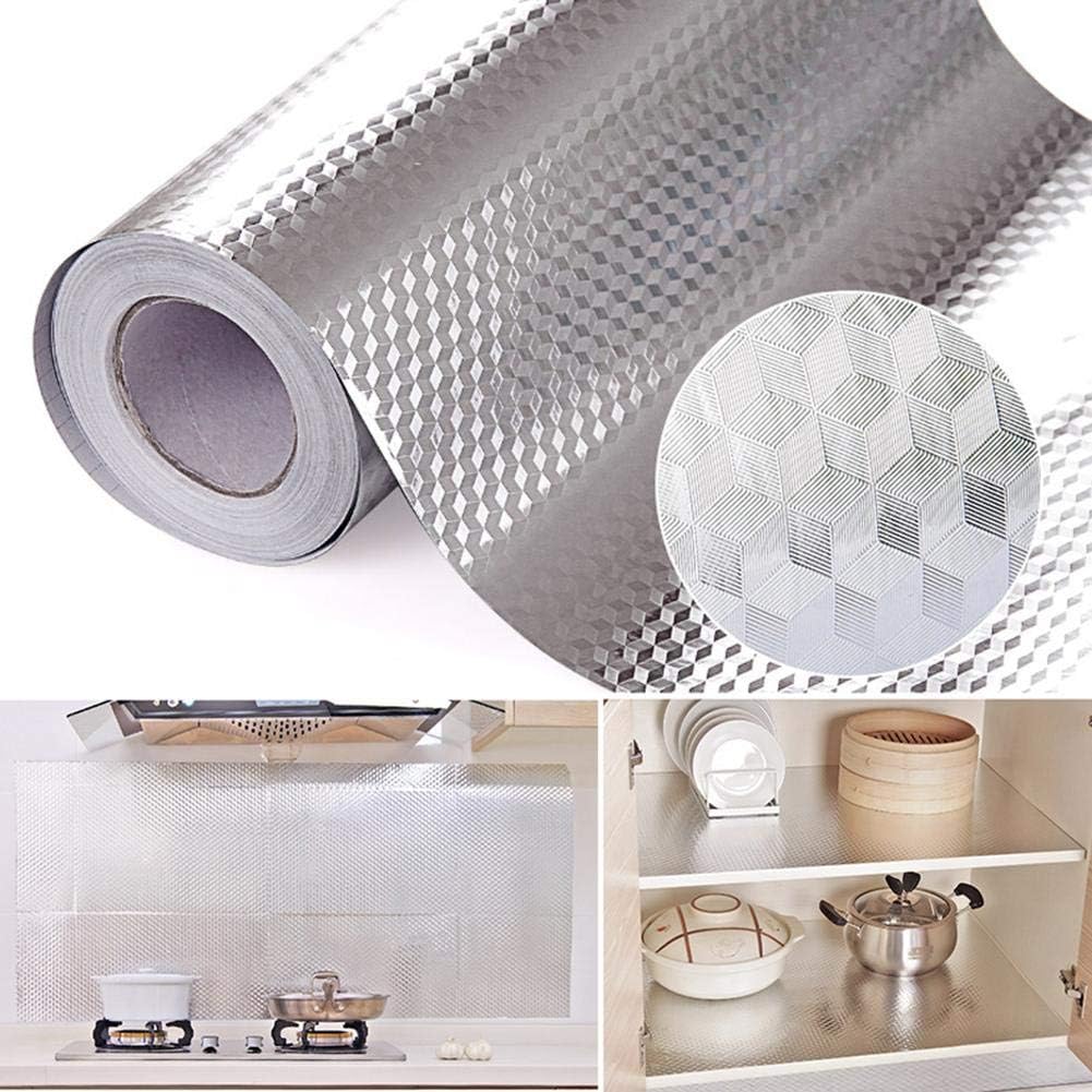 SuzSan Kitchen Wallpaper Stickers, Kitchen Stickers Self Adhesive Kitchen Aluminum Foil Stickers Oil Proof Waterproof Kitchen Stove Sticker -15.6 x117inch