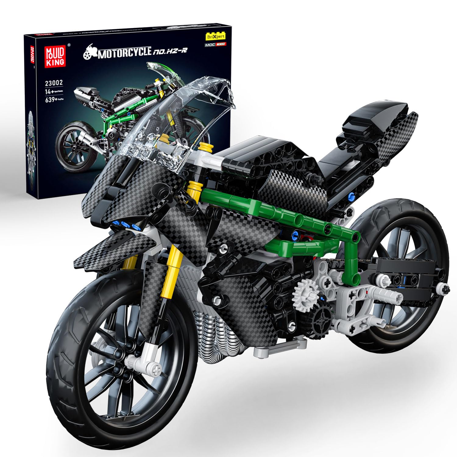 Mould King 23002 Technik Motorbike Toy Building Blocks Ninjaa H2R Super Motorcycle Construction Toys Collectible Classic Superbike Model Gift for Kids Adult(639 PCS)
