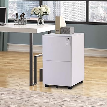 Amazon Com Mobile File Cabinet With Key Lock Steel Filing Cabinet Home Office Pedestal Fully Assembled Except 5 Rolling Casters Letter Legal Size White Kitchen Dining
