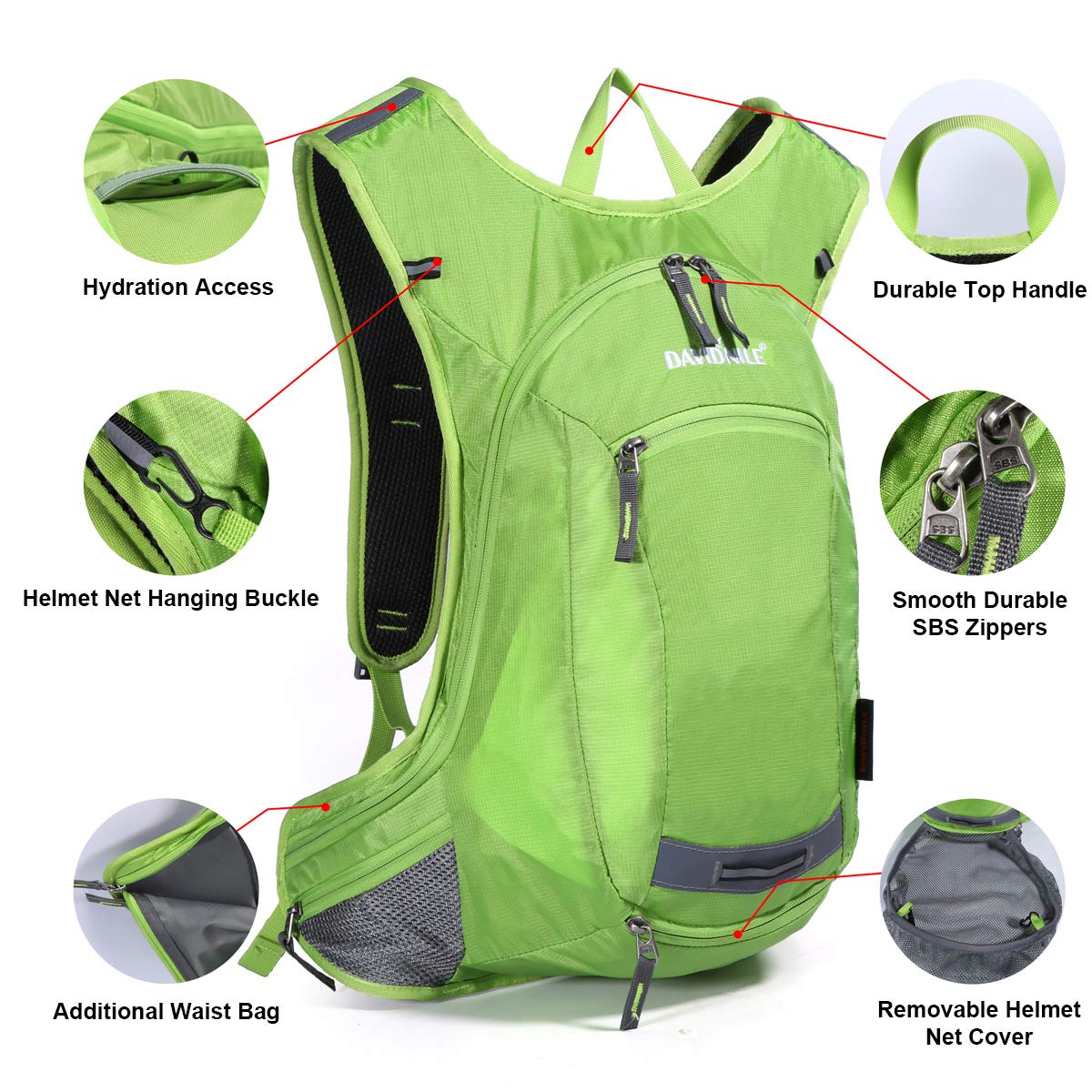 DAVIDNILE Hydration Backpack - Prefect Outdoor Gear for Skiing, Running, Hiking, Cycling, Camping, Climbing