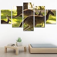 SIGNWIN 5 Panel Canvas Wall Art Modern Art Animals Dramatic Elephants Giraffe Multicolor Photography Southwest for Home Decorations Ready to Hang - 60