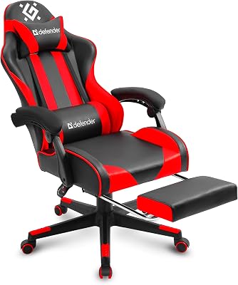Rock Gaming Chair – Poltrona ergonómica com apoio para os pés – Pele sintética – encosto a 135° – Edição Comfort – Até 120 kg – Preto Vermelho
